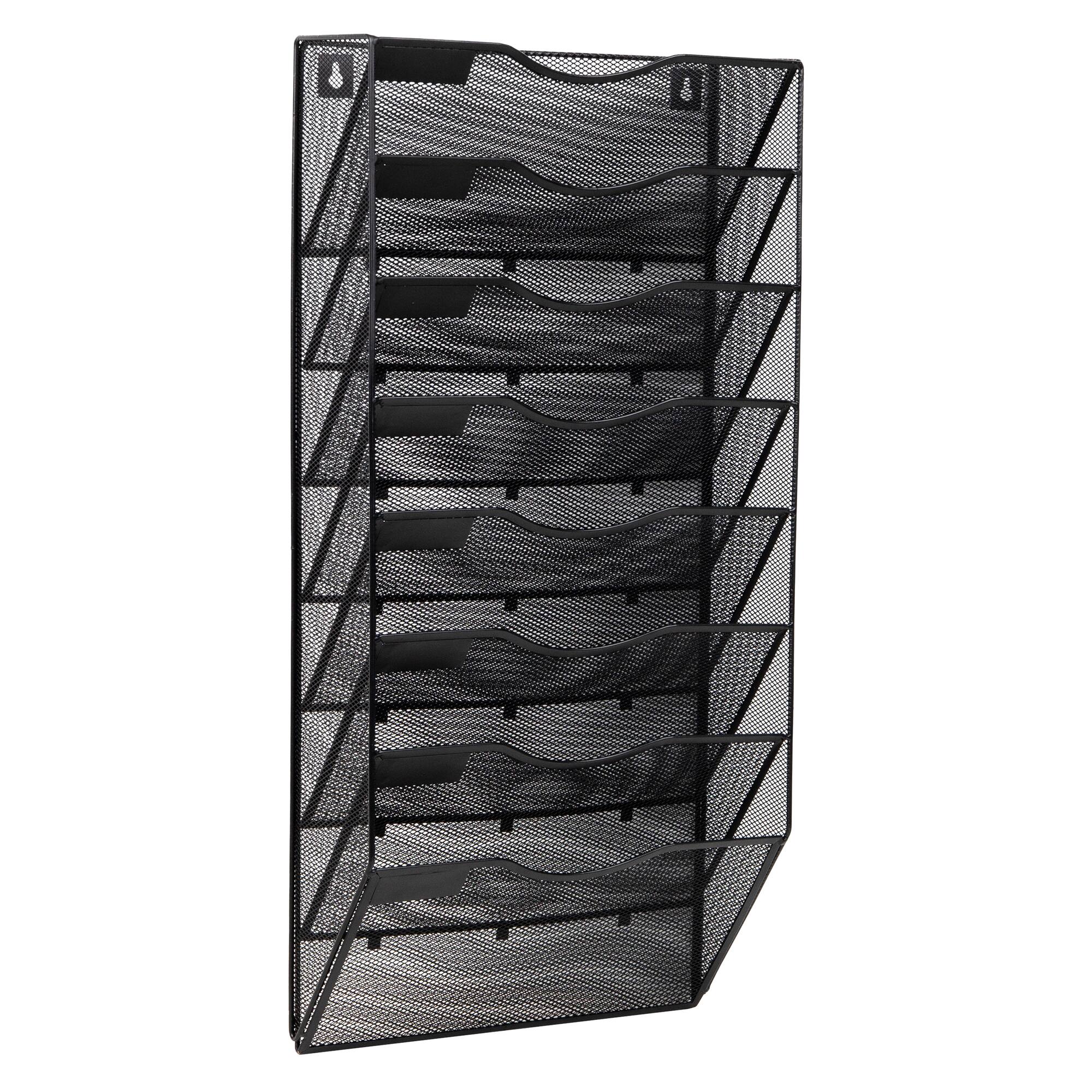 Mind Reader Wall File Organizer, 8 Pocket Hanging Document Rack, Office Wall Mount, Metal Mesh